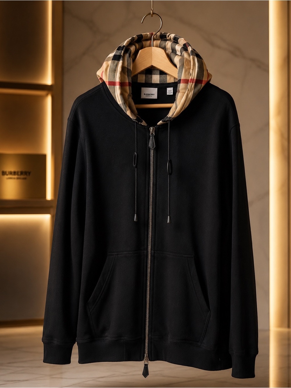 Burberry Men’s XXL Black / Archive Beige Zip Cotton Hoodie